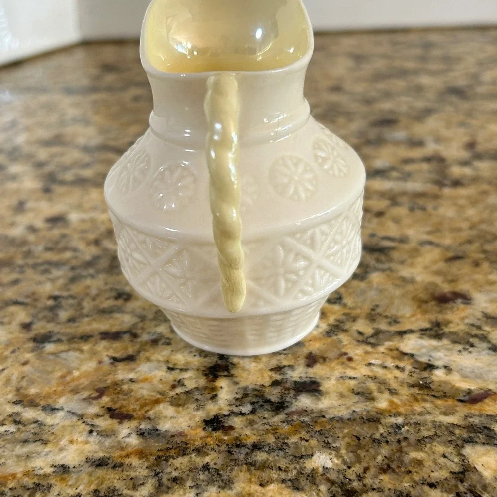 Belleek Neptune Creamer Small Ivory Iridescent Shell Pattern Irish Porcelain